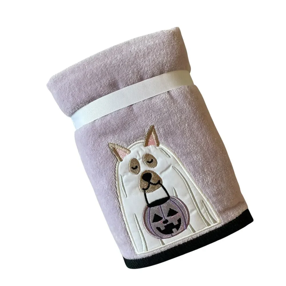 Kassa Decor Halloween Dog Ghost Hand Towels 18x28 Lavender & White Set of 2 NEW